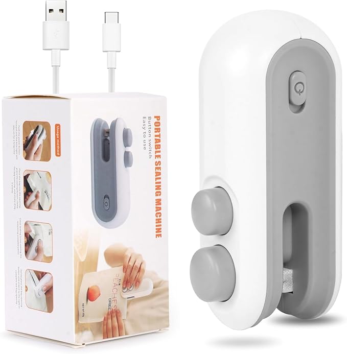 Portable Mini Sealing Machine - 2 in 1 USB Rechargeable Heat Sealer for Snacks & Food